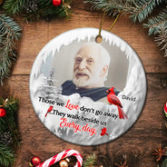 Memorial - Custom Photo I'm Always With You Cardinal - Personalized Circle Ceramic Ornament