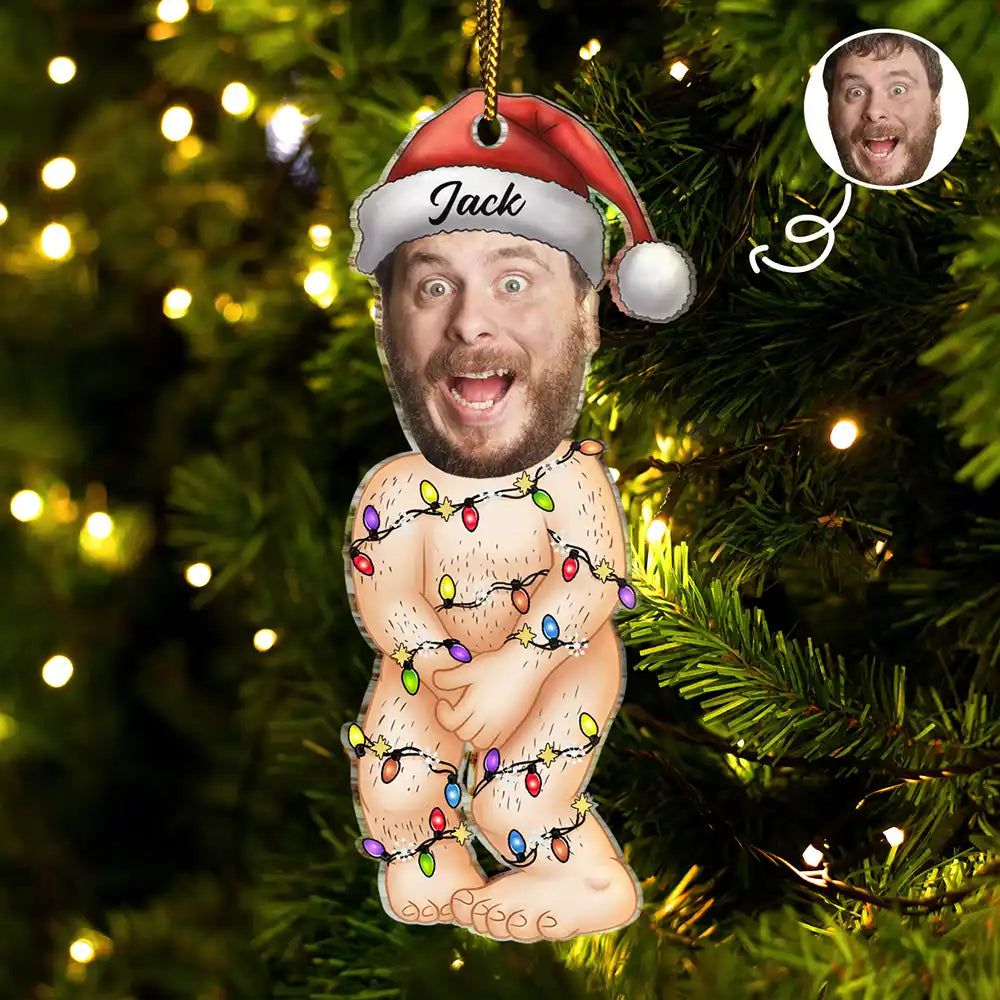 Custom Photo Funny Man Covering Himself - Personalized Cutout Acrylic Ornament