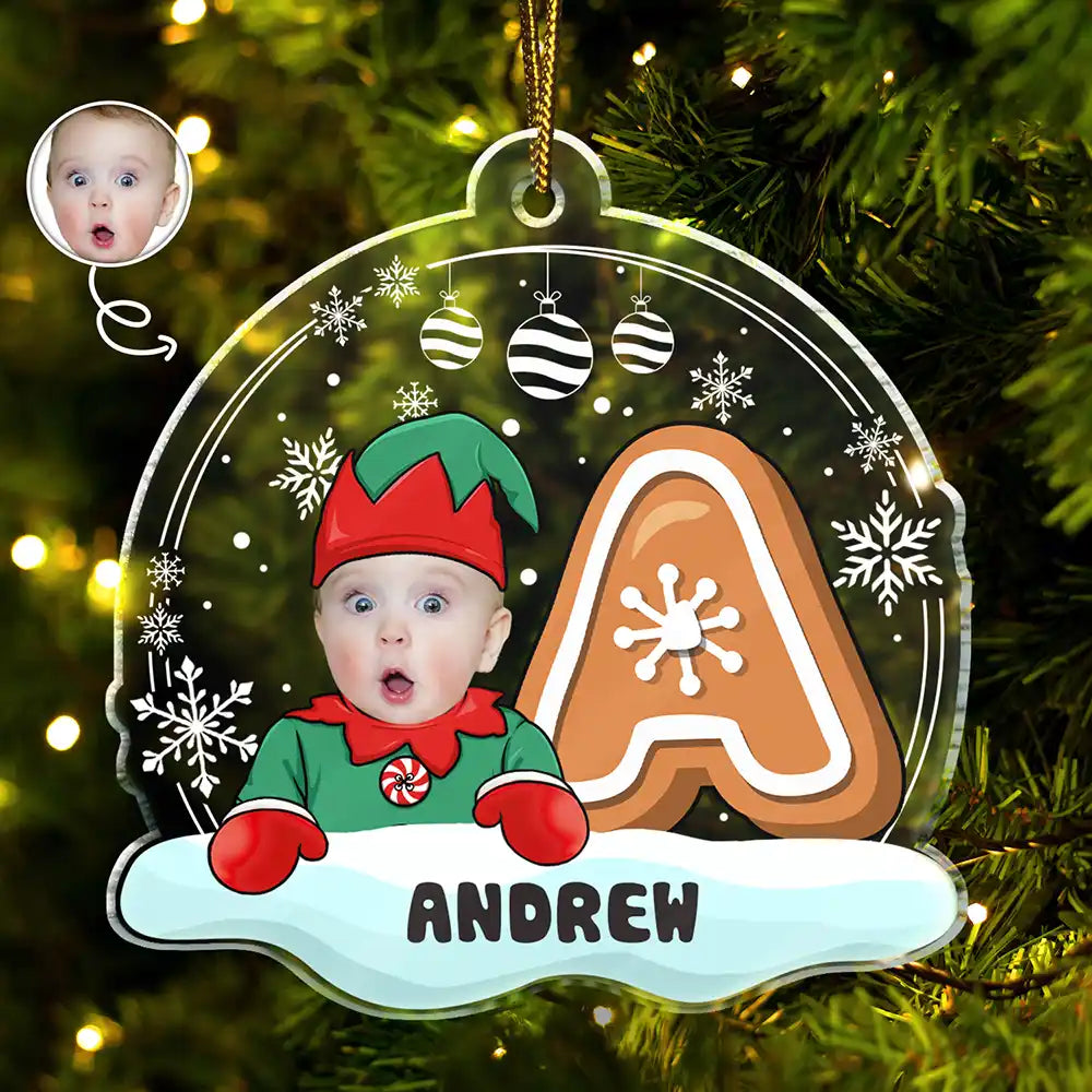 Custom Photo Christmas Gingerbread Monogram Snowman - Personalized Custom Shaped Acrylic Ornament