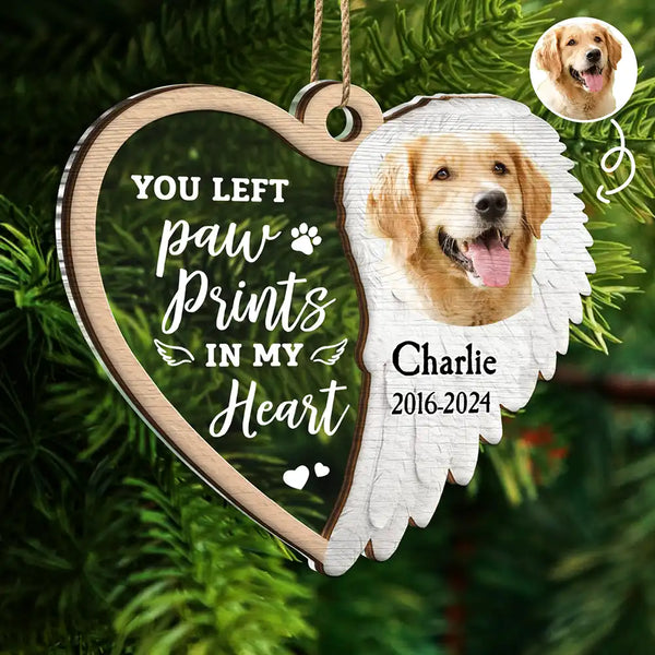 Memorial, Pet Lovers - Custom Photo You Left Paw Prints In My Heart - Personalized 2-Layered Mix Ornament