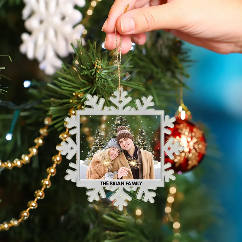 Family - Custom Photo Family Snowflakes - Personalized Custom Shaped Acrylic Ornament