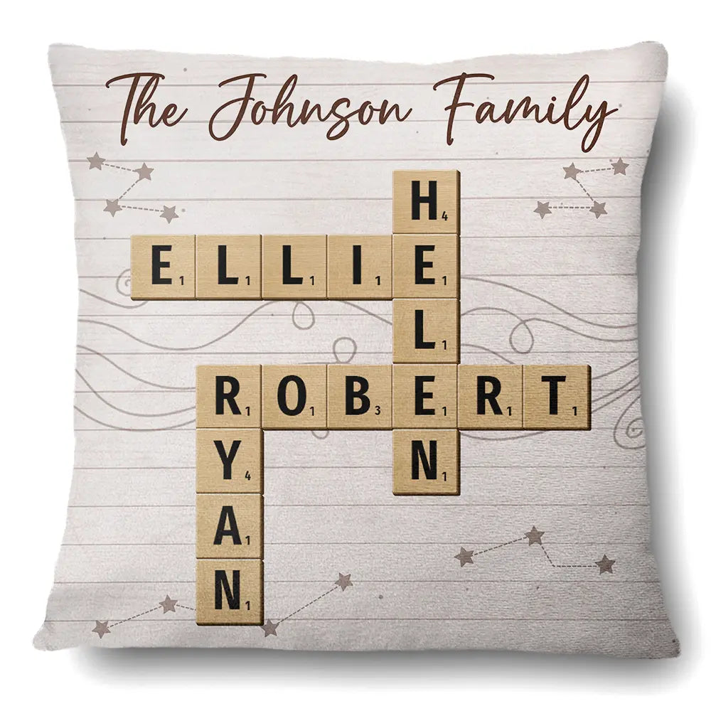 Family Love Crossword Scrabble - Personalized Pillow