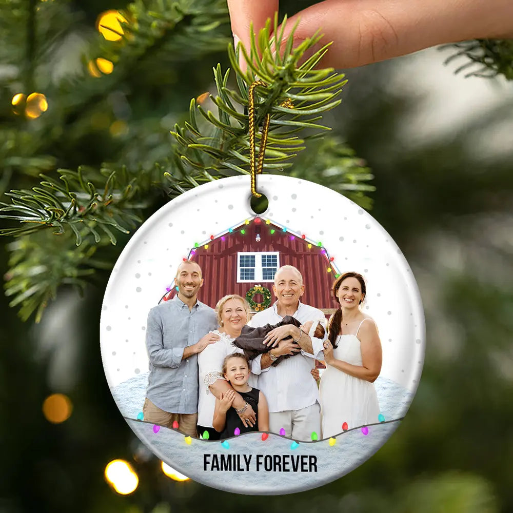 Family, Gift For Bestie - Custom Photo Family Friends Snow - Personalized Circle Ceramic Ornament