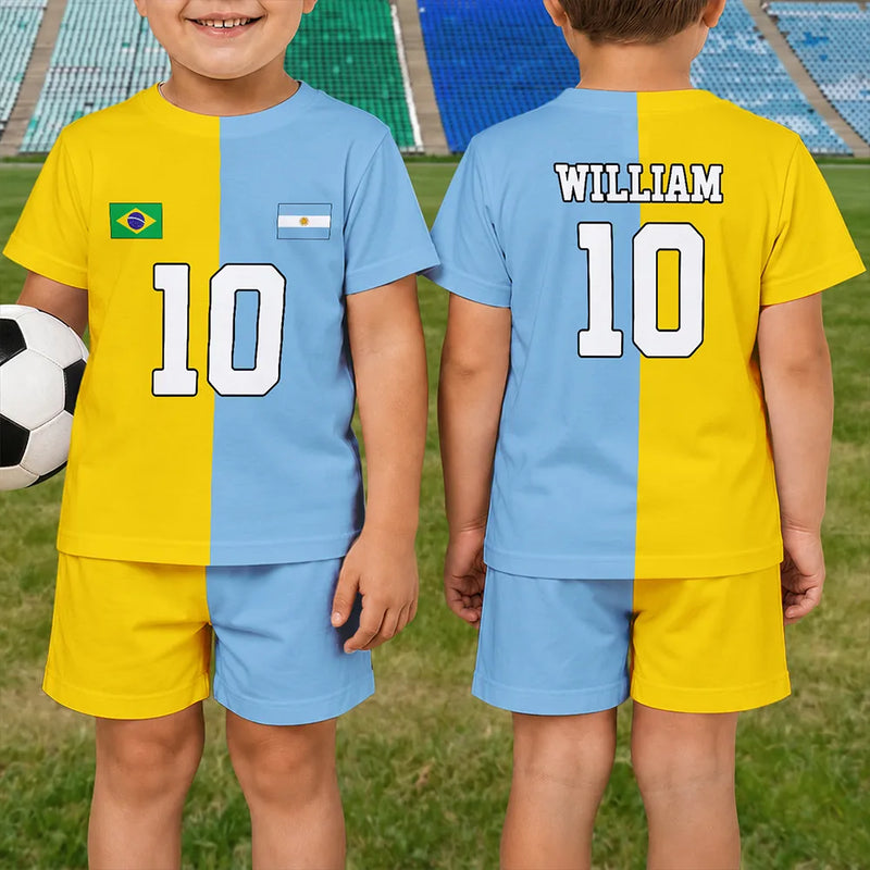 Gift For Kids, Summer, Football (Soccer), Proud, Summer Soccer Games, Icon, Custom Text - Half And Half Flag Summer Soccer Games - Personalized Kids Clothing Set