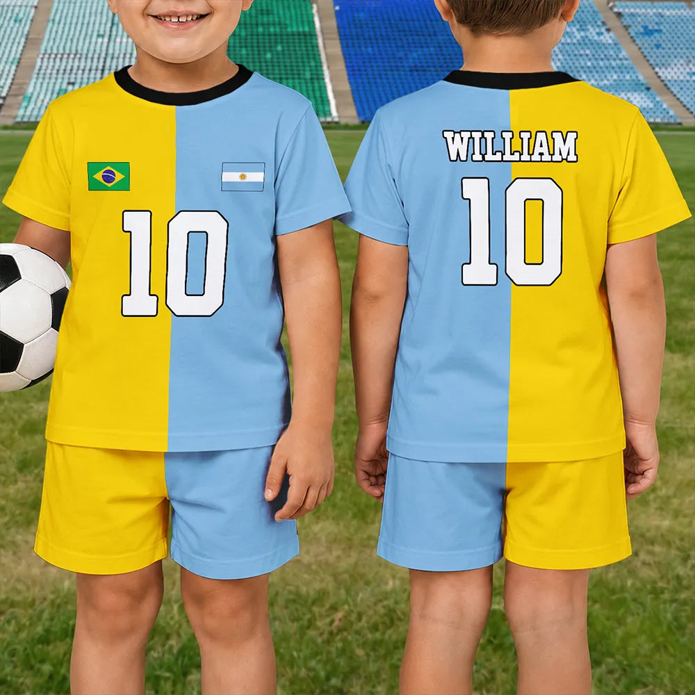 Half And Half Flag Summer Soccer Games - Personalized Kids Clothing Set