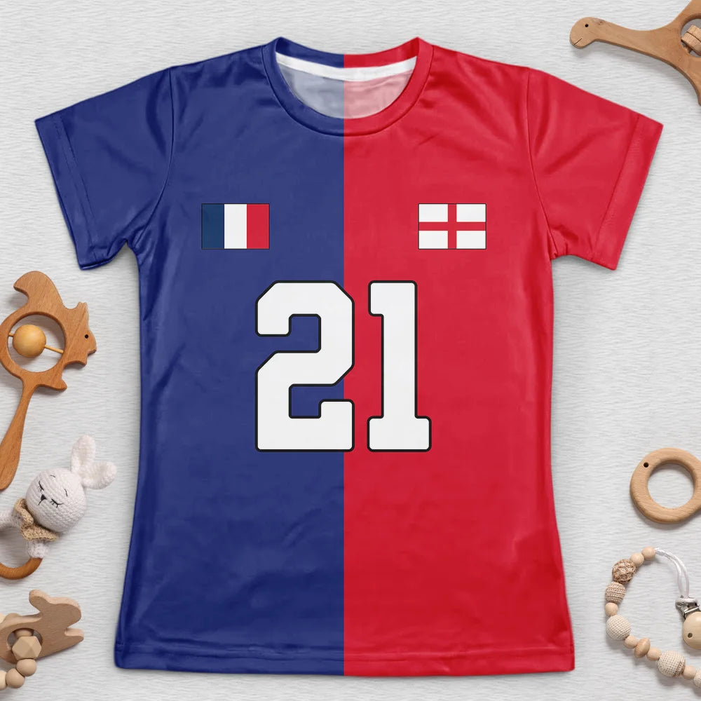 Gift For Kids, Summer, Football (Soccer), Proud, Summer Soccer Games, Icon, Custom Text - Half And Half Flag Summer Soccer Games - Personalized Kids Clothing Set