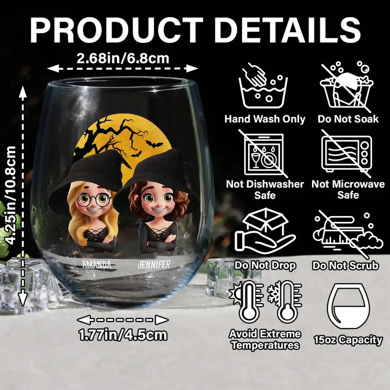 Halloween,Gift For Bestie,Happy - Halloween Besties Sugar & Spice - Personalized Stemless Wine Glass