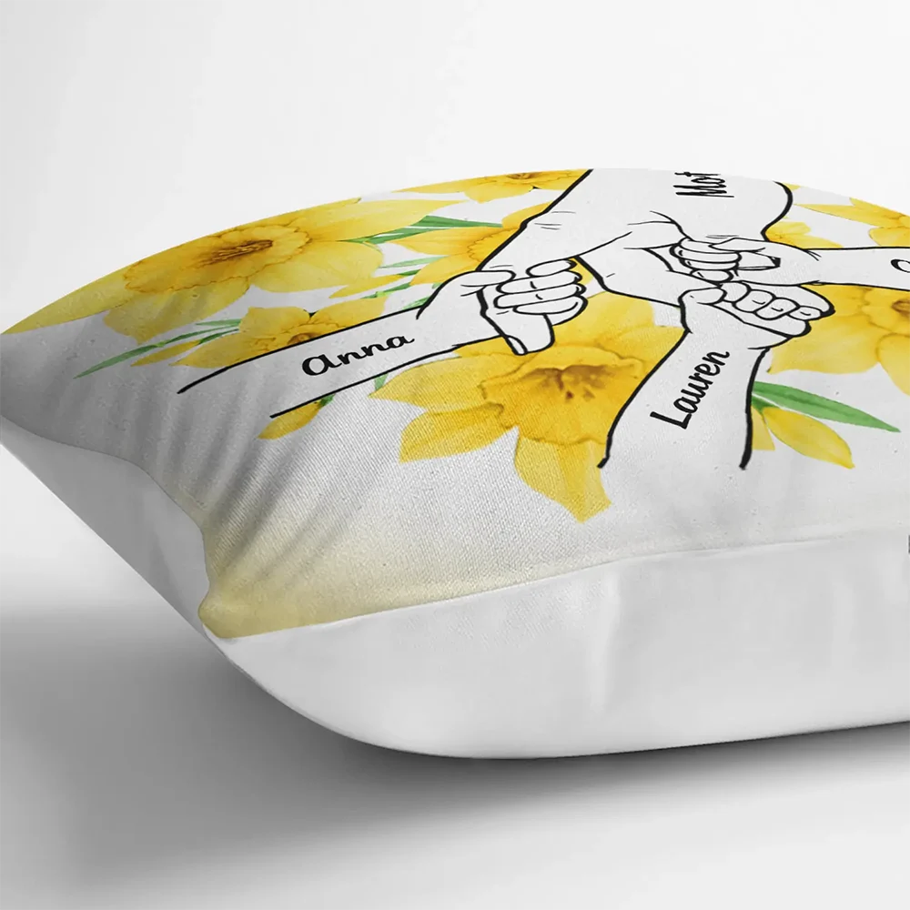 Gift For Grandma, Gift For Mother, Love, Happy - Hand In Hand Birth Flower Grandma Mom - Personalized Pillow