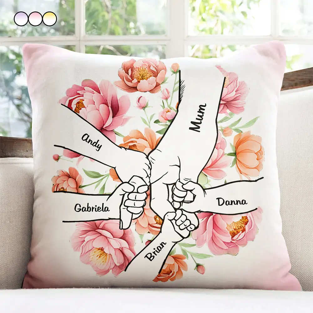 Gift For Grandma, Gift For Mother, Love, Happy - Hand In Hand Birth Flower Grandma Mom - Personalized Pillow