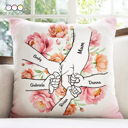 Hand In Hand Birth Flower Grandma Mom - Personalized Pillow