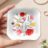 Gift For Grandma,Gift For Mother,Love,Happy - Hand In Hand Birth Flower Grandma Mom - Personalized Ring Dish
