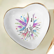 Gift For Grandma,Gift For Mother,Love,Happy - Hand In Hand Birth Flower Grandma Mom - Personalized Ring Dish