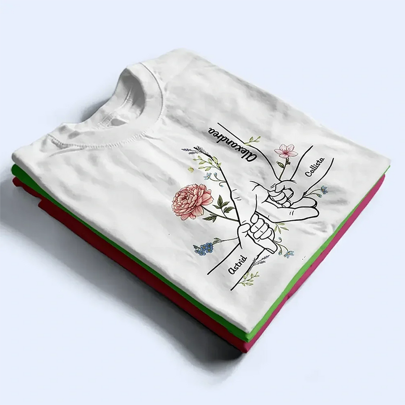 Gift For Mother,Gift For Grandma,Love - Hand In Hand Birth Flower Mom Kid Nana Grandkid - Personalized T Shirt