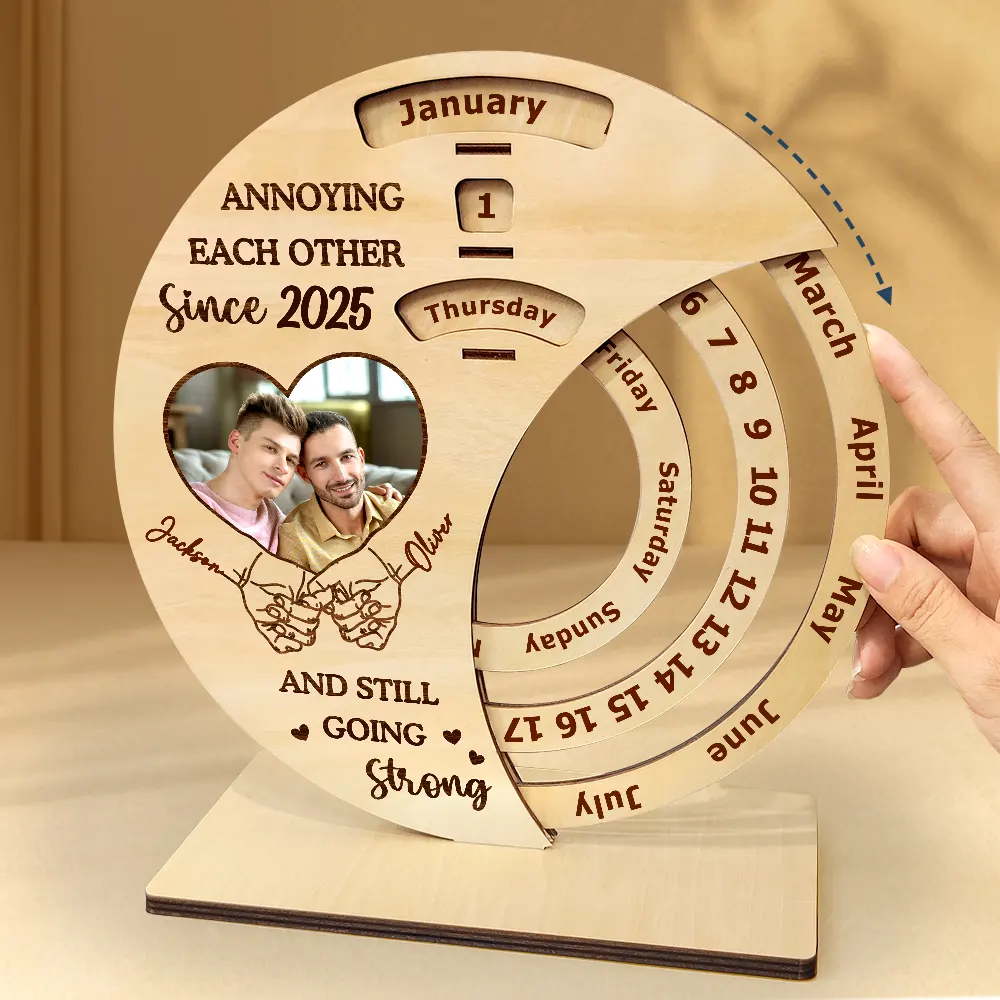 Christmas, Gift For Couples, Happy - Hand In Hand Forever And Always - Personalized Spinning Perpetual Desk Calendar