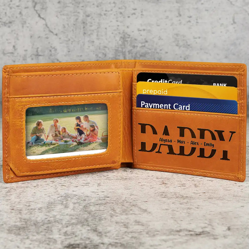 Gift For Father,Gift For Grandpa - Hand In Hand Grandpa Will Always Protect Grandkid - Personalized Engraved Leather Wallet
