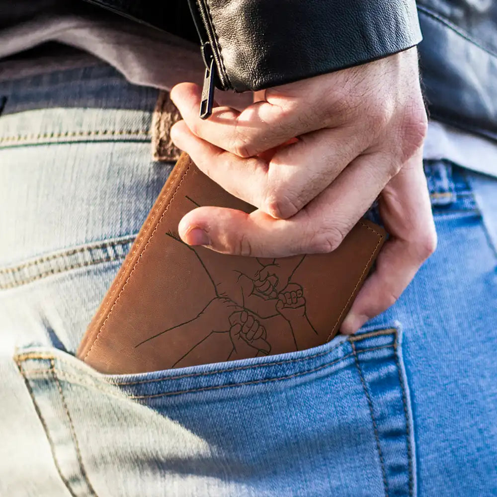 Gift For Father,Gift For Grandpa - Hand In Hand Grandpa Will Always Protect Grandkid - Personalized Engraved Leather Wallet