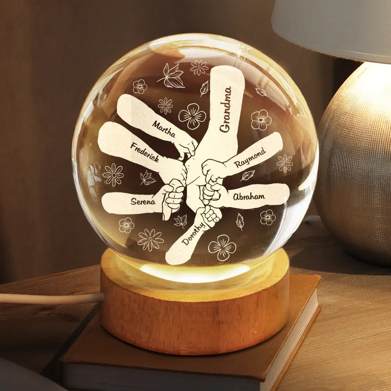 Gift For Mother,Gift For Grandma,Happy,Gift For Kids - Hand In Hand I Will Always Protect You - Personalized Crystal Globe Lamp