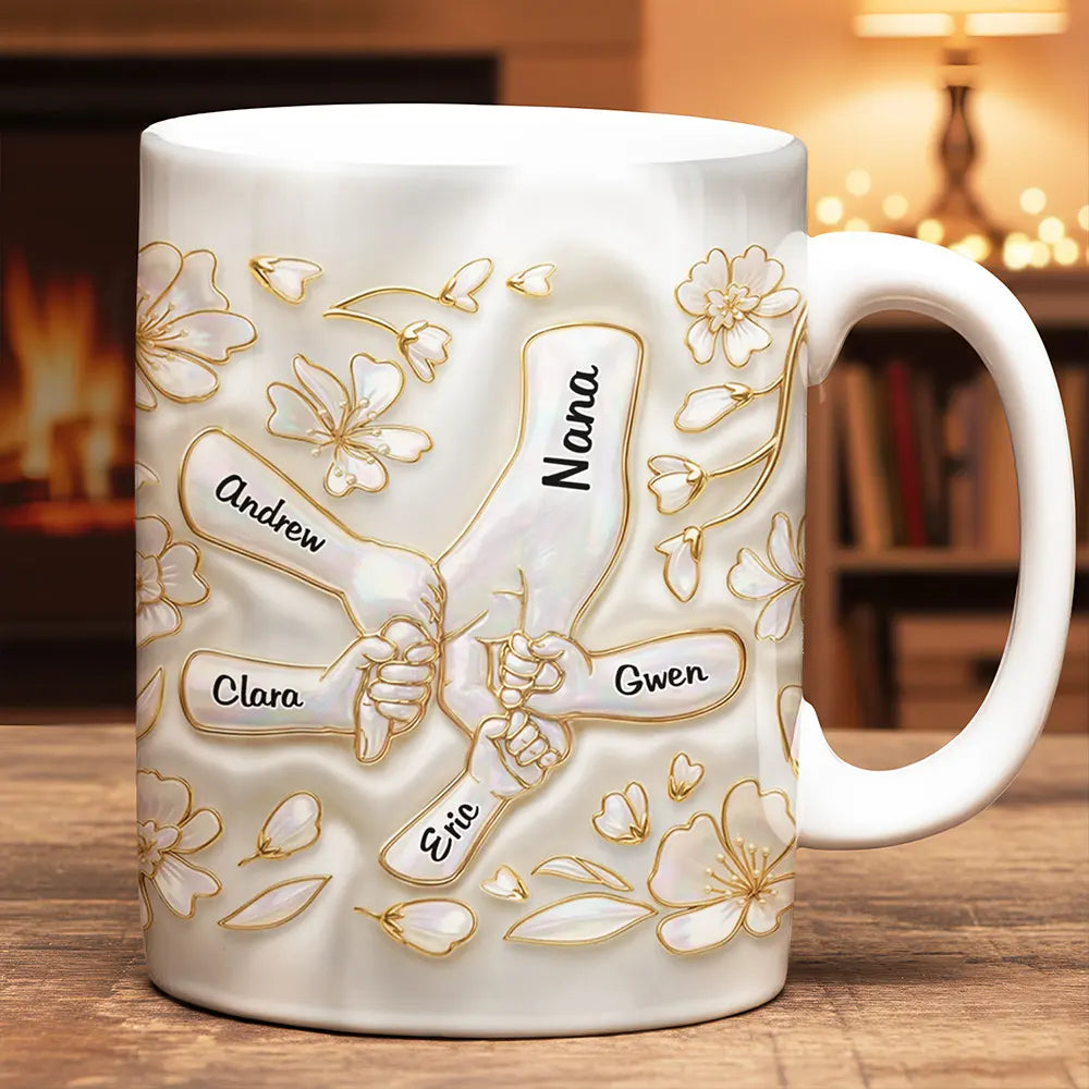 Hand In Hand Mom Grandma Nacre Effect 3D Inflated Effect Printed - Personalized White Edge-to-Edge Mug