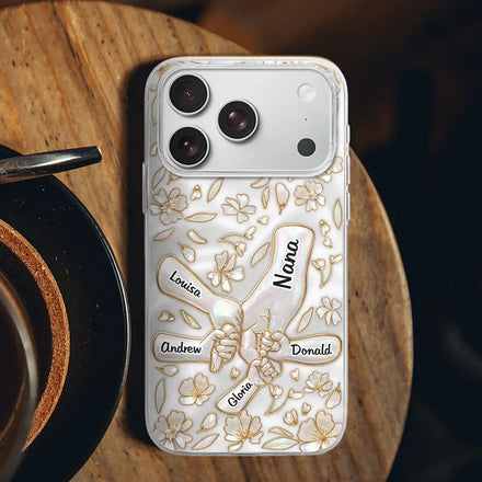 Hand In Hand Mom Grandma Nacre Effect 3D Inflated Effect Printed - Personalized Clear Phone Case