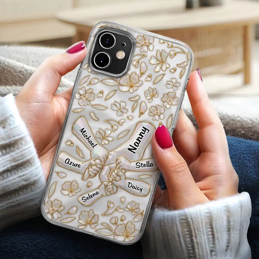 Gift For Wife, Gift For Mother, Gift For Grandma, Love - Hand In Hand Mom Grandma Nacre Effect 3D Inflated Effect Printed - Personalized Clear Phone Case