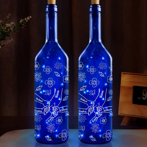 Gift For Grandma, Gift For Mother, Gift For Women, Happy - Hand In Hand, I Will Always Protect You - Personalized Blue Bottle Light