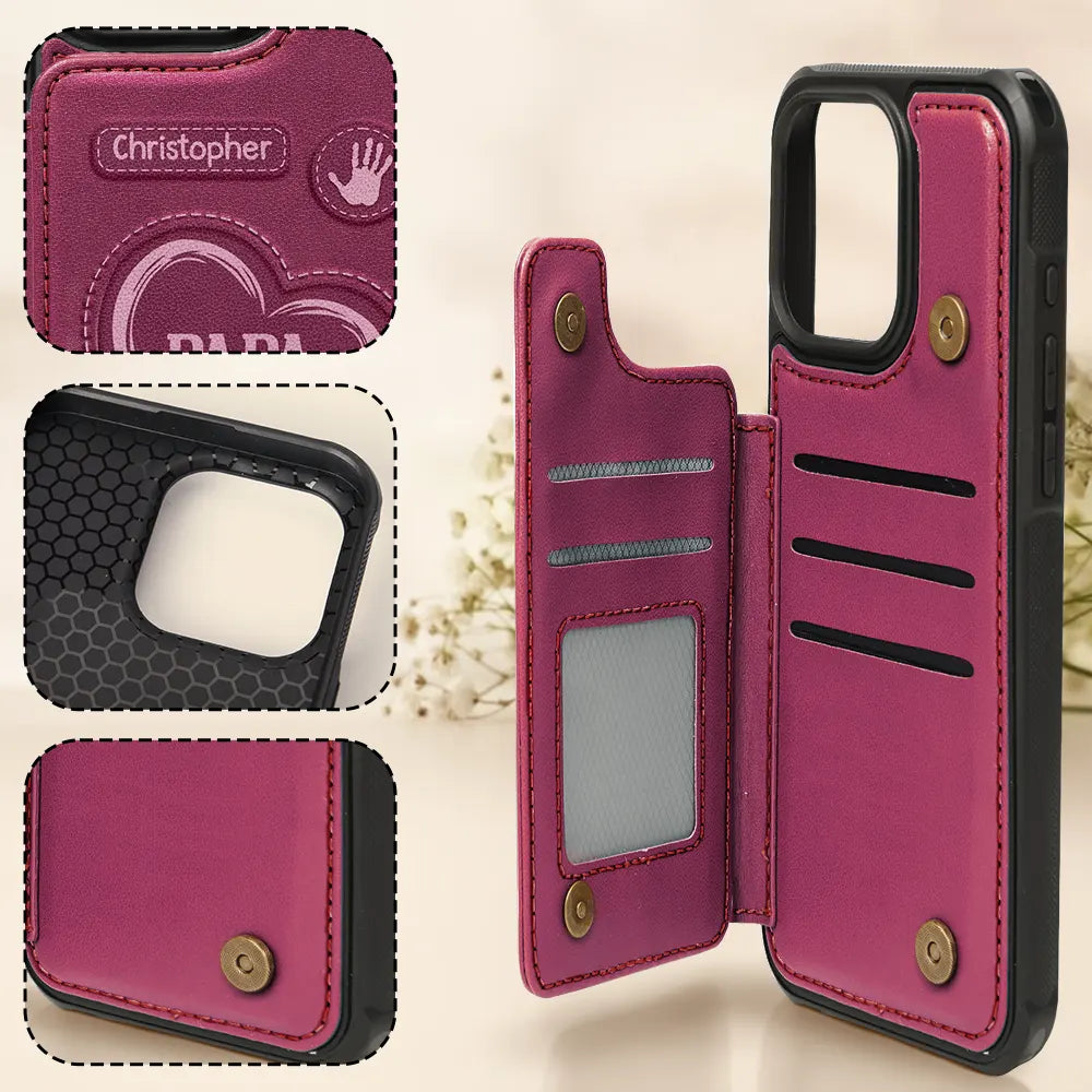 Gift For Father,Dad,Children - Hand Prints Dad Grandpa - Personalized Leather Flip Wallet Phone Case
