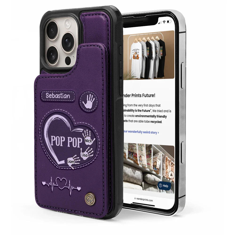 Gift For Father,Dad,Children - Hand Prints Dad Grandpa - Personalized Leather Flip Wallet Phone Case
