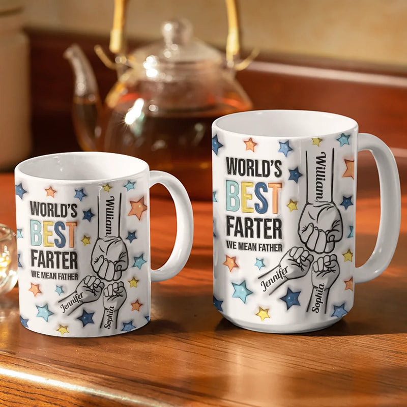 Gift For Father,Dad,Children - Hand Puch Best Farter I Mean Father - 3D Inflated Effect Printed Mug, Personalized White Edge-to-Edge Mug