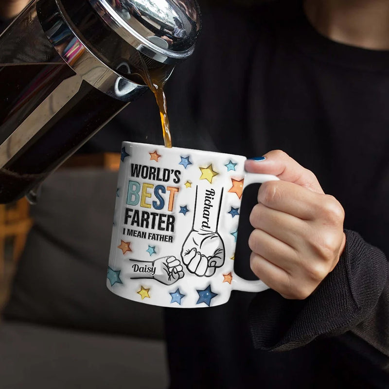 Gift For Father,Dad,Children - Hand Puch Best Farter I Mean Father - 3D Inflated Effect Printed Mug, Personalized White Edge-to-Edge Mug