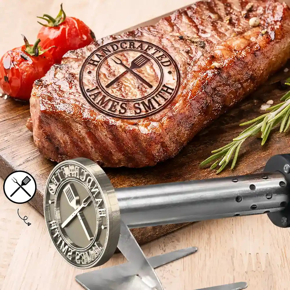 Happy, Gift For Yourself, Gift For Women, Gift For Men, Grilling - Handcrafted By - Personalized Grilling Branding Stamp