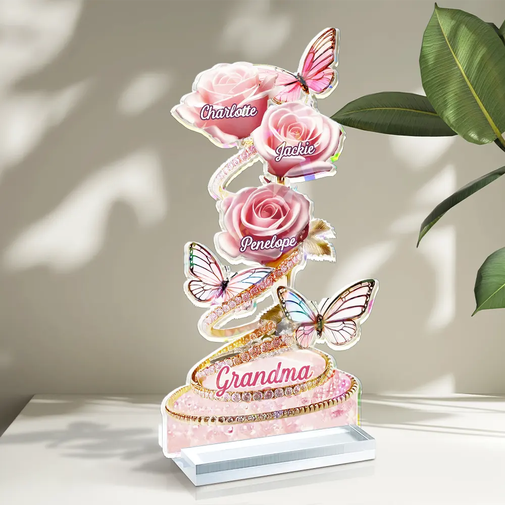 Gift For Mother, Gift For Grandma, Love - Handpicked Just For Mom Grandma 3D Crystal Effect Roses - Personalized Holographic Acrylic Plaque