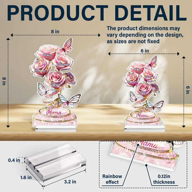 Gift For Mother, Gift For Grandma, Love - Handpicked Just For Mom Grandma 3D Crystal Effect Roses - Personalized Holographic Acrylic Plaque