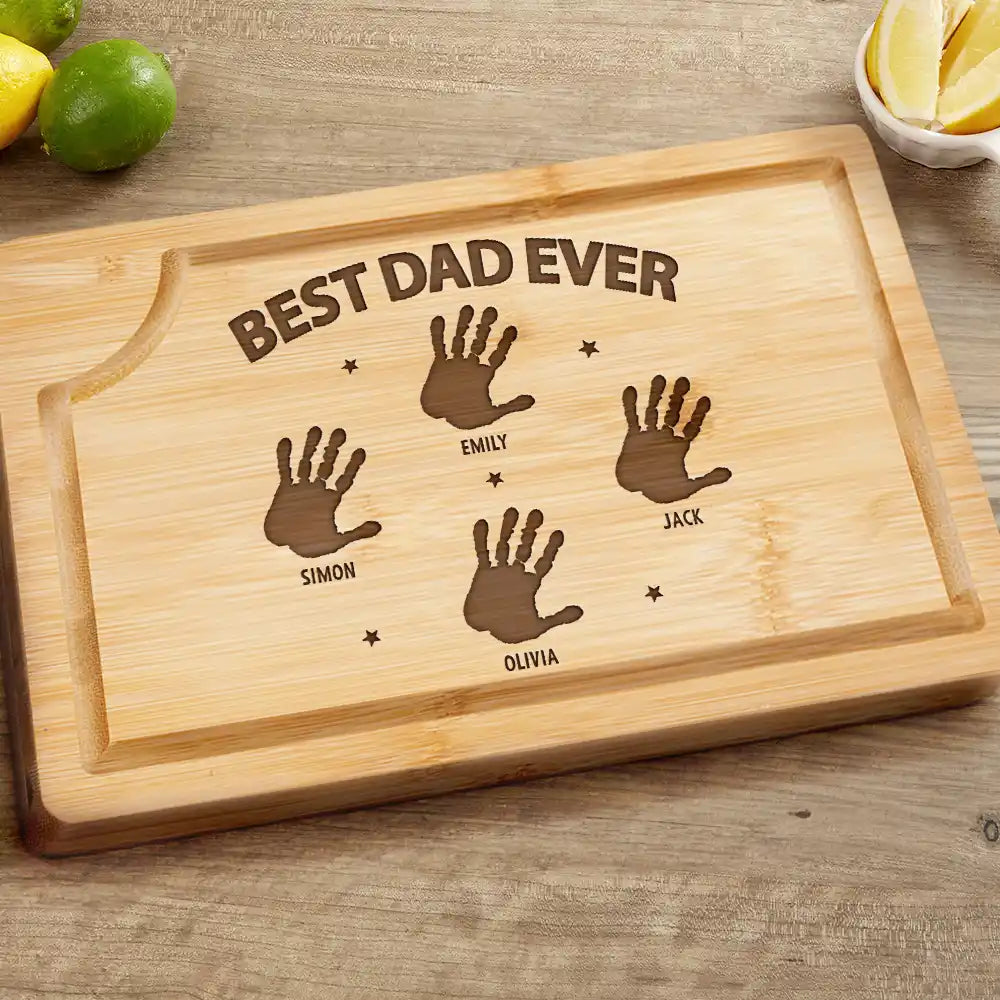 Handprints Best Dad Grandpa Papa Ever - Personalized Wooden Cutting Board