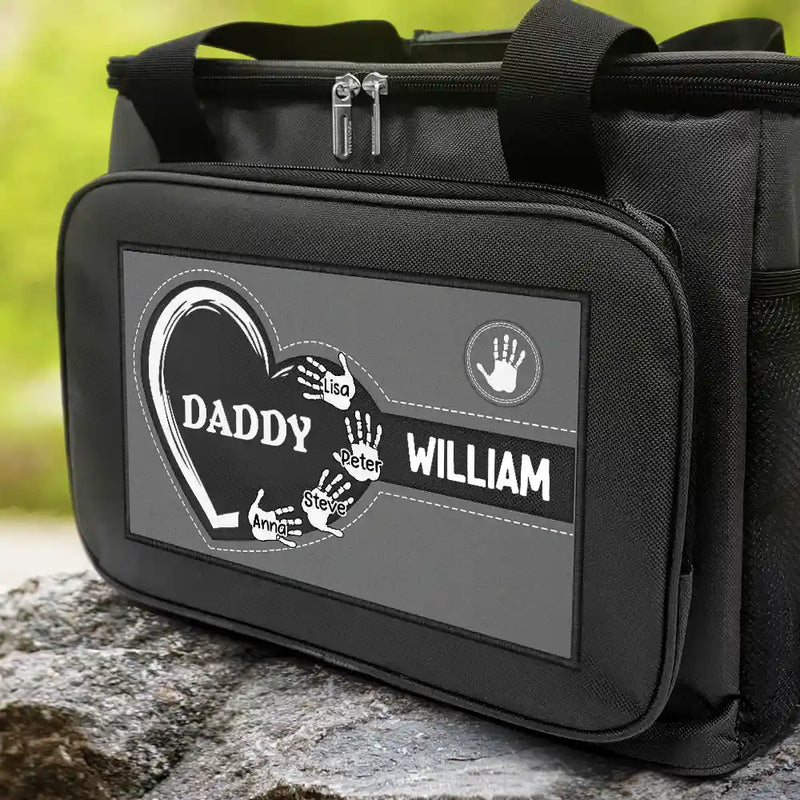 Gift For Husband,Gift For Yourself,Gift For Men,Gift For Grandpa,Gift For Father,Love - Handprints Grandpa Dad Kids - Embroidery Effect Printed, Personalized Lunch Bag, Cooling Tote
