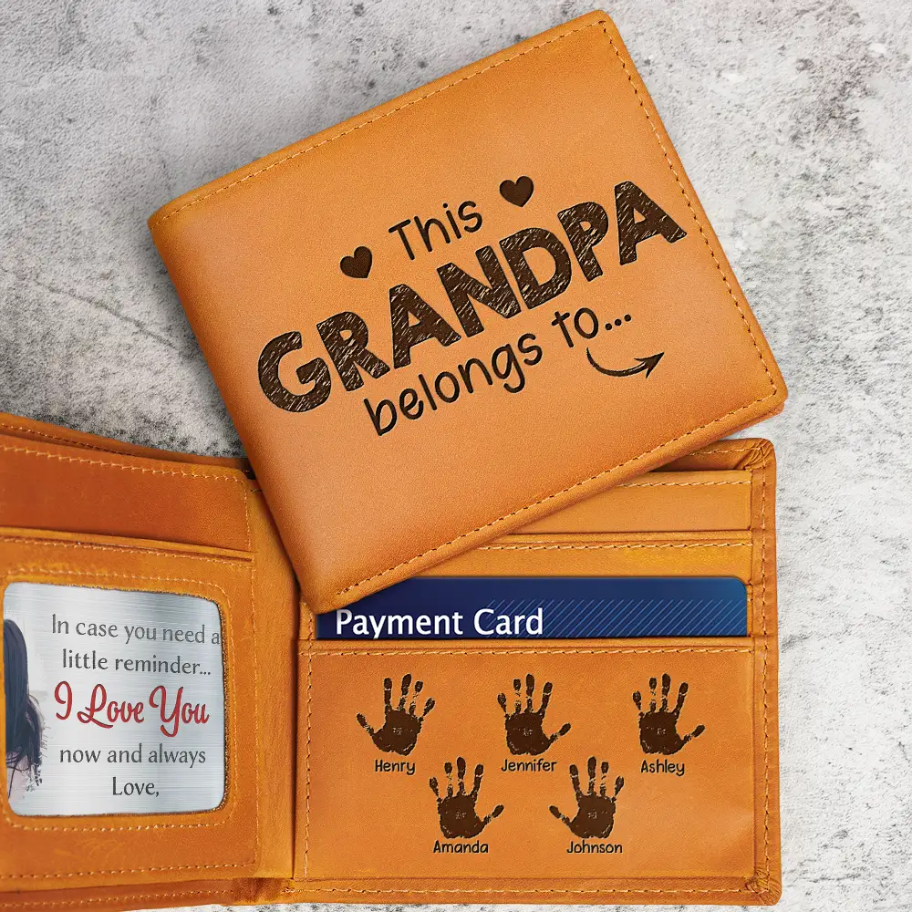 Handprints This Grandpa Daddy Belongs To - Personalized Engraved Leather Wallet