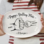 Gift For Father,Gift For Grandpa,Grilling,Non-Eng,Icon,Proud - Handpunch Dad's Grilling Plate - Personalized Plate