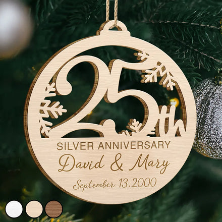 Happy 25th Anniversary - Personalized Custom Shaped Wooden Ornament
