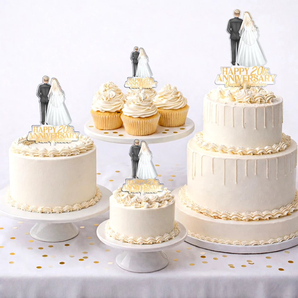 Gift For Couples, Gift For Husband, Gift For Wife, Love, Anniversary, Old Couples - Happy Aniversary Couple Wedding - Personalized Acrylic Cake Topper