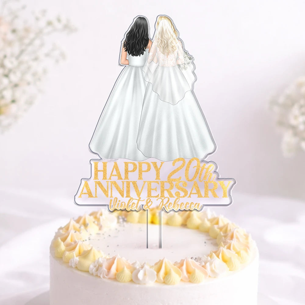 Gift For Couples, Gift For Husband, Gift For Wife, Love, Anniversary, Old Couples - Happy Aniversary Couple Wedding - Personalized Acrylic Cake Topper