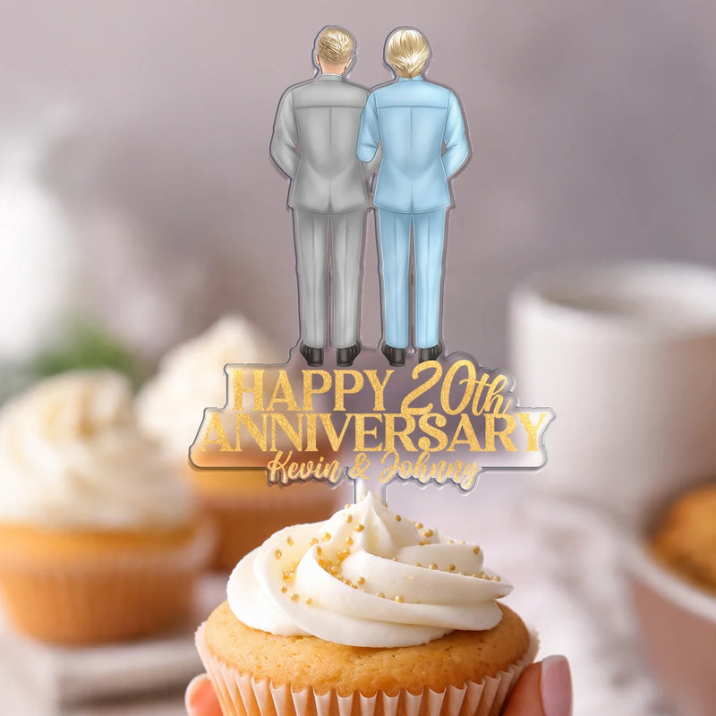 Gift For Couples, Gift For Husband, Gift For Wife, Love, Anniversary, Old Couples - Happy Aniversary Couple Wedding - Personalized Acrylic Cake Topper