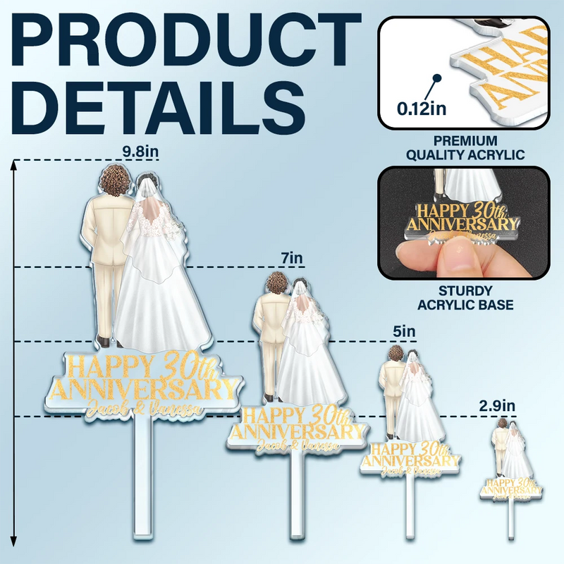 Gift For Couples, Gift For Husband, Gift For Wife, Love, Anniversary, Old Couples - Happy Aniversary Couple Wedding - Personalized Acrylic Cake Topper