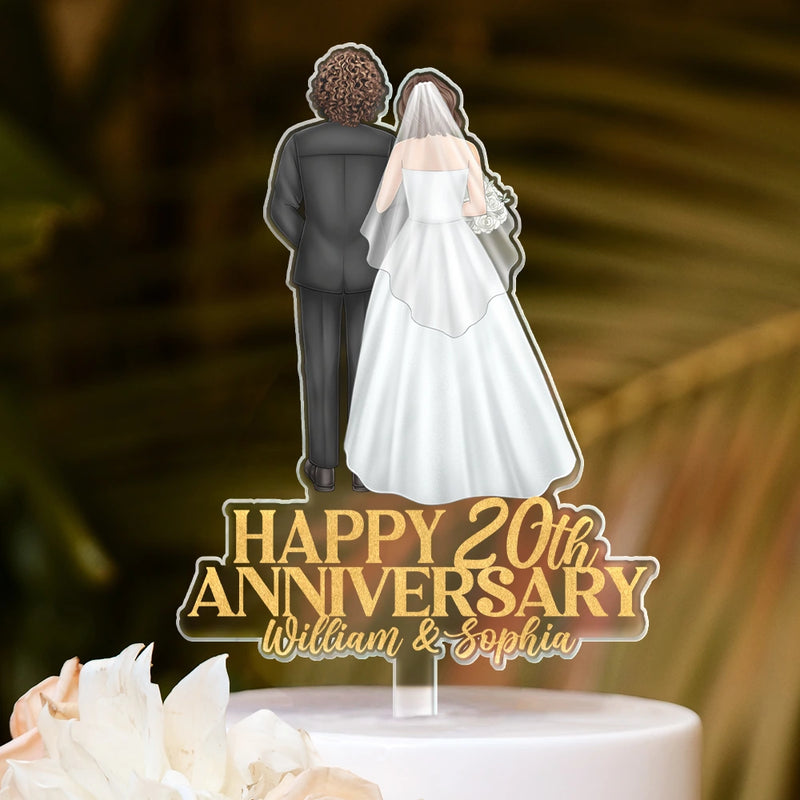 Gift For Couples, Gift For Husband, Gift For Wife, Love, Anniversary, Old Couples - Happy Aniversary Couple Wedding - Personalized Acrylic Cake Topper
