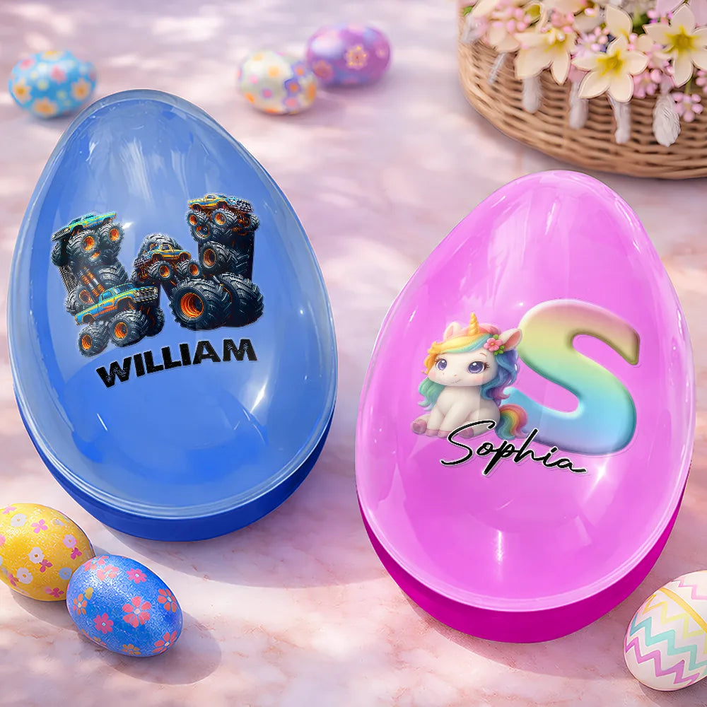 Happy Easter 3D Monster Truck Toy And Unicorn Alphabet - Personalized Fillable Egg