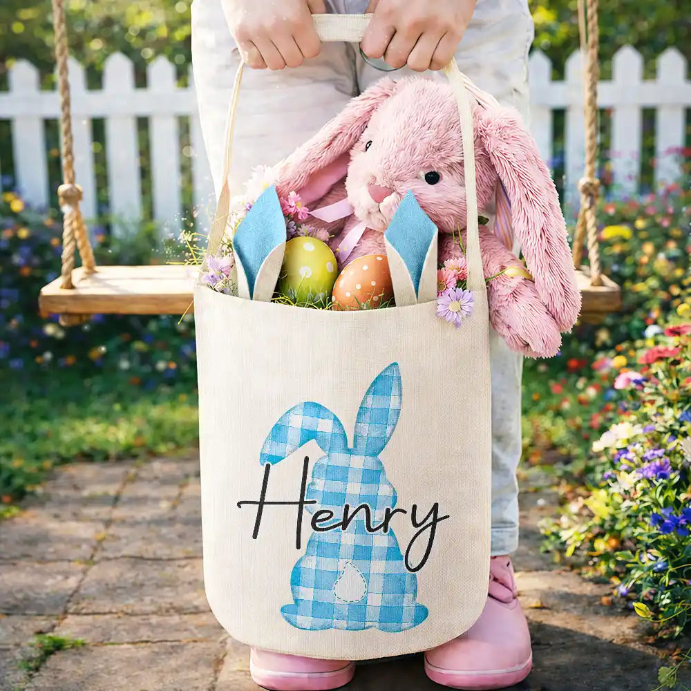 Easter,Gift For Kids,Grandma,Grandkids,Gift For Grandkids,Grandpa,Dad,Children,Mom,Happy - Happy Easter Backside Bunny - Personalized Bunny Ears Bucket Bag