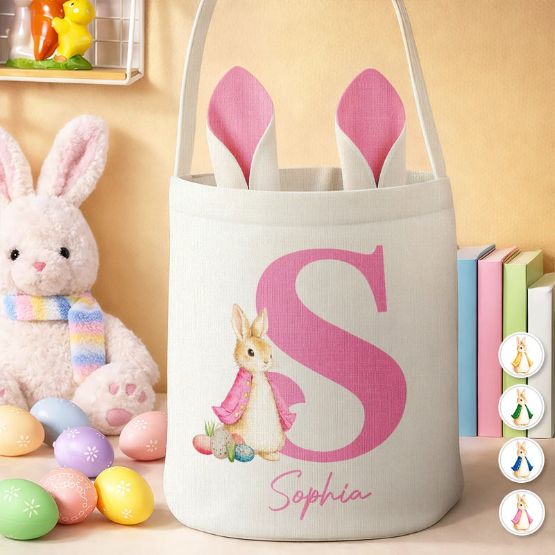 Gift For Kids,Grandma - Grandkids,Gift For Grandkids,Dad - Children,Mom - Children,Easter,Happy - Happy Easter Cute Rabbit Initial - Personalized Bunny Ears Bucket Bag