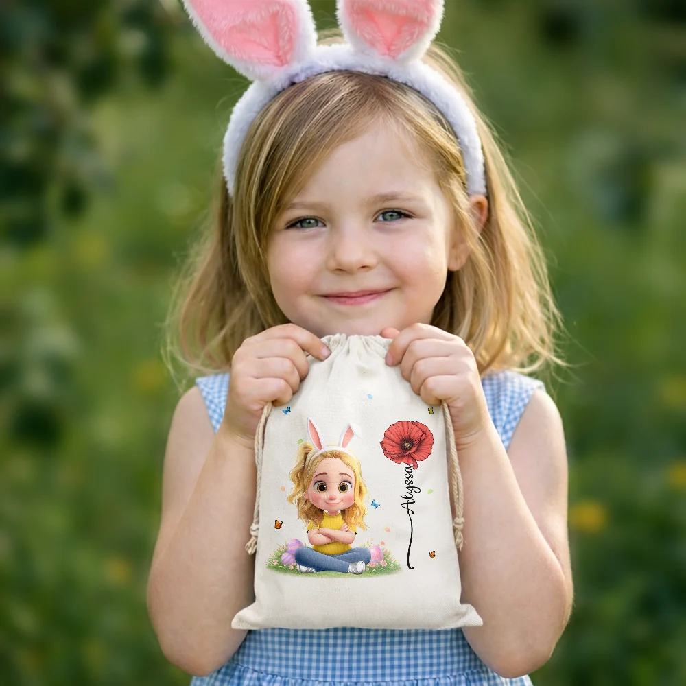 Grandpa - Grandkids,Gift For Kids,Grandma - Grandkids,Gift For Grandkids,Dad - Children,Mom - Children,Easter,Happy - Happy Easter Kids With Birth Month Flower - Personalized Favor Bag