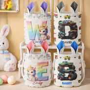 Gift For Kids,Grandma - Grandkids,Gift For Grandkids,Dad - Children,Mom - Children,Easter,Happy - Happy Easter Unicorn Alphabet - Personalized Bunny Ears Bucket Bag