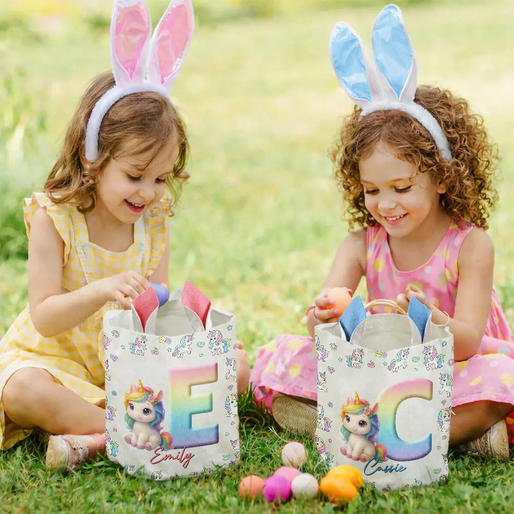 Gift For Kids,Grandma - Grandkids,Gift For Grandkids,Dad - Children,Mom - Children,Easter,Happy - Happy Easter Unicorn Alphabet - Personalized Bunny Ears Bucket Bag