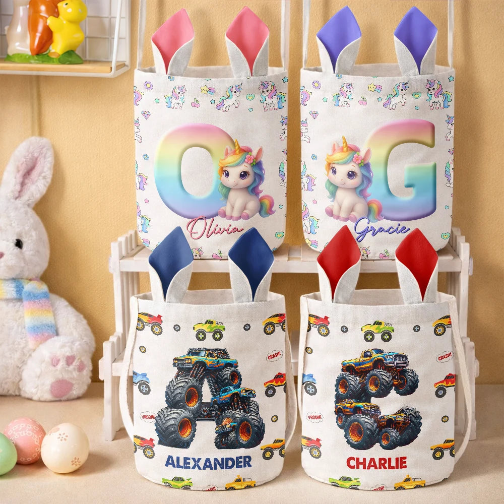 Happy Easter Unicorn Alphabet - Personalized Bunny Ears Bucket Bag