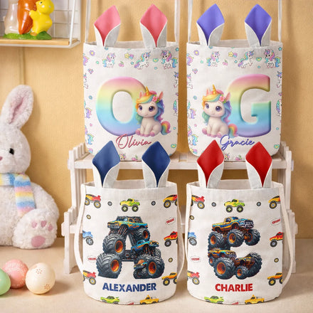 Happy Easter Unicorn Alphabet - Personalized Bunny Ears Bucket Bag